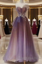 Sparkle Purple Beading Ruffles Tulle Semi Formal Prom Dress